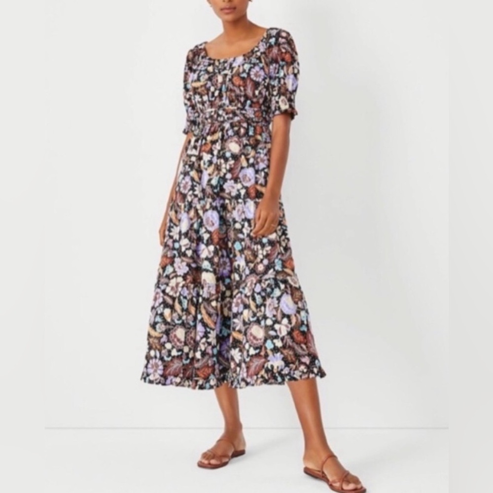 New Ann Taylor batik Midi Flare Floral Dress size 2 feminine